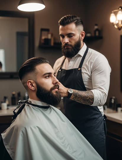 Barber giving a client a straight razor shave at FadeCraft